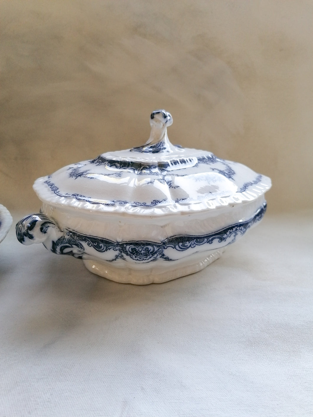 Blue and White Antique Lidded Turine