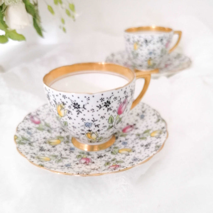 Gilded Teacup and Saucers Set